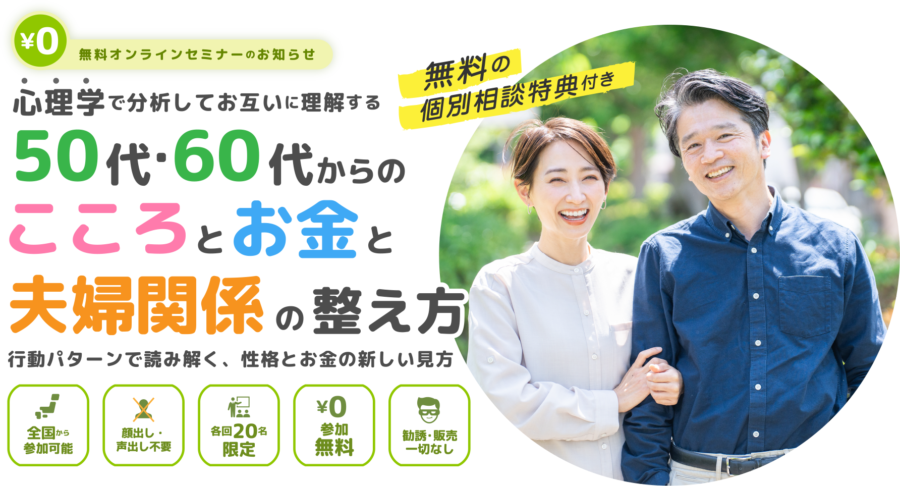 心理学で分析してお互いに理解する50代・60代からのこころとお金と夫婦関係の整え方